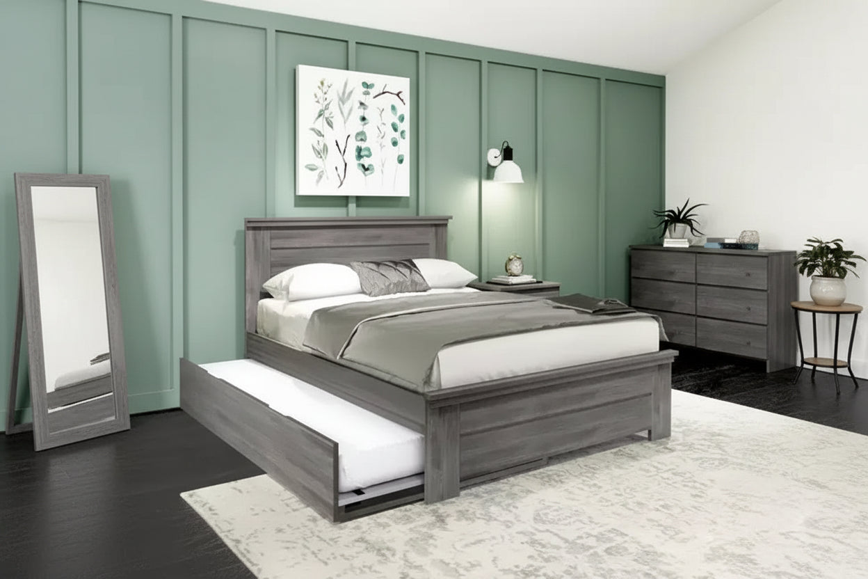 Plank+Beam Solid Wood Farmhouse Full Bed with Panel Headboard with Trundle